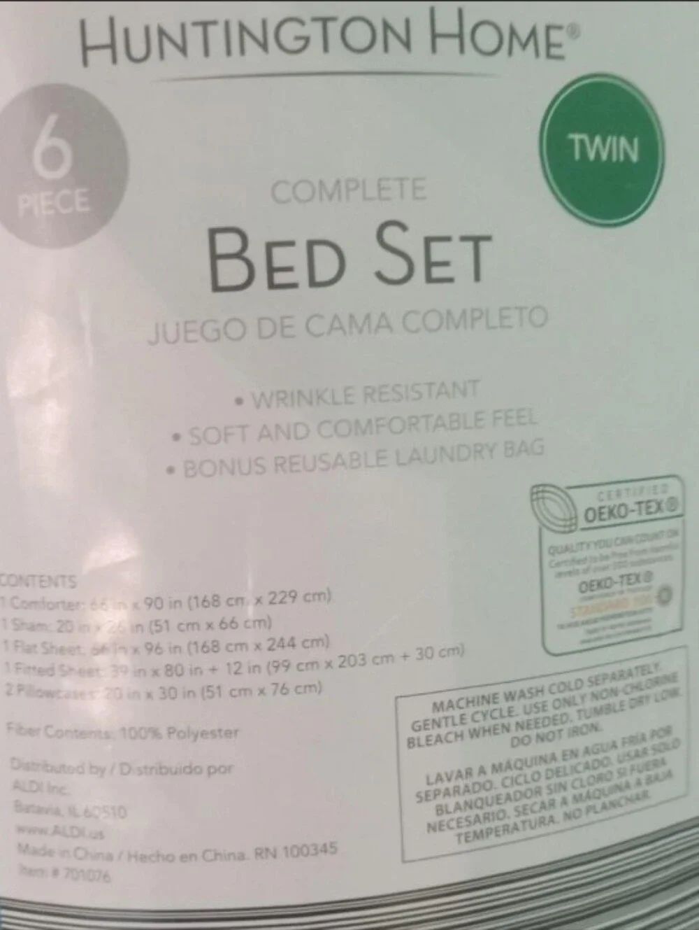 Huntington Home Twin Bed Set 6pc Solid Teal Wrinkle Resistant OEKO-TEX